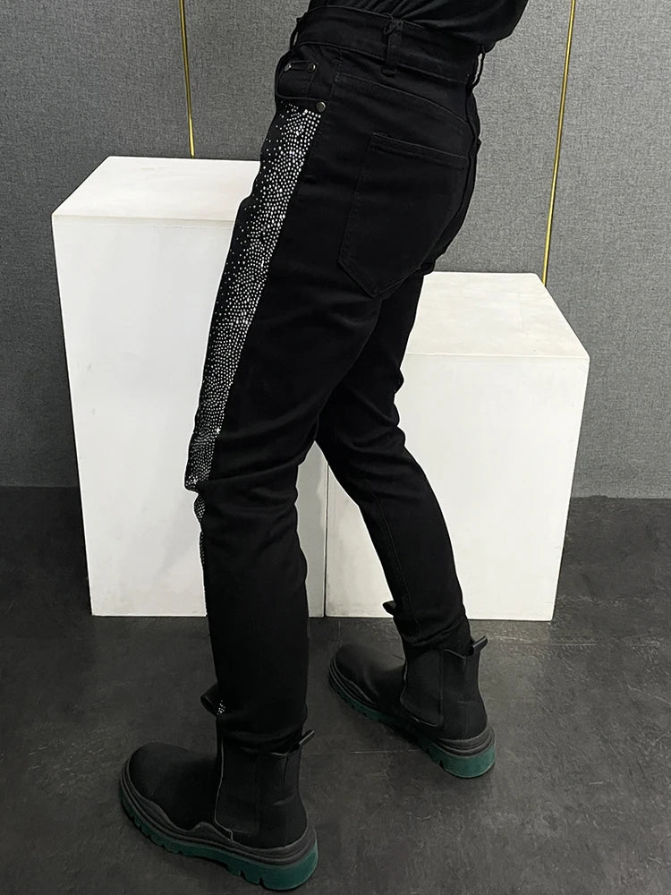 Solid Black Side Rhinestone Jeans
