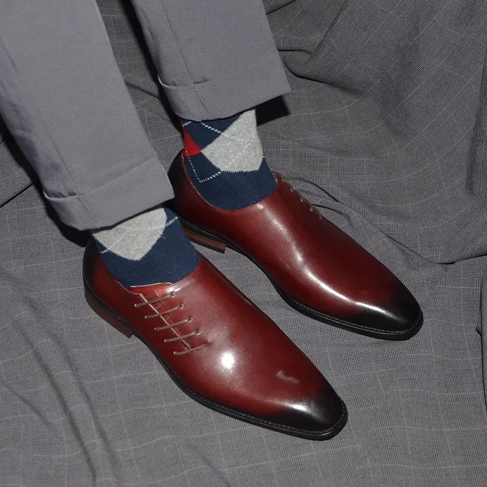 Gradient Leather Side Lace-Up Dress Shoes