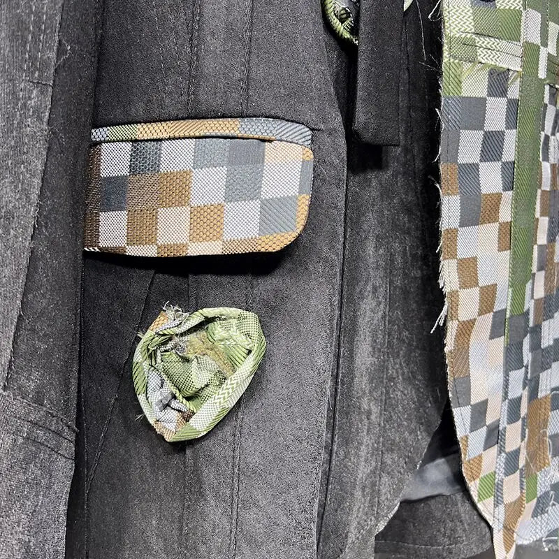 Plaid Solid Patchwork Single Breasted Blazer