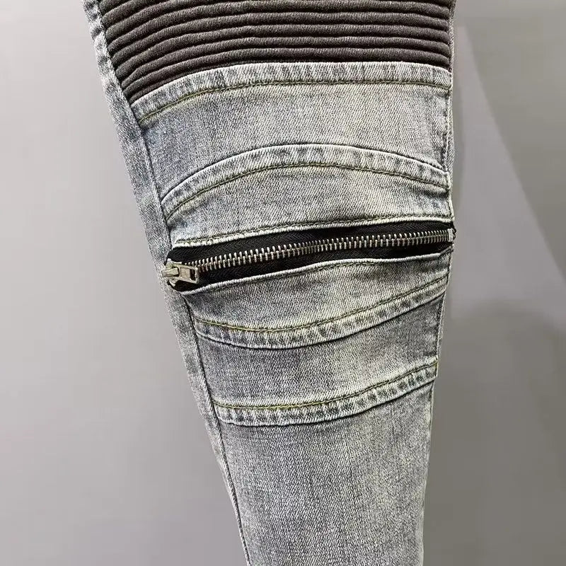 Skinny Zipper Patchwork Men's Jeans