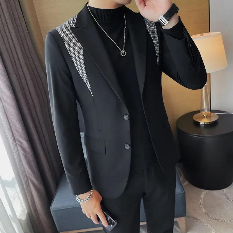 Casual Patchwork Solid Black Blazer
