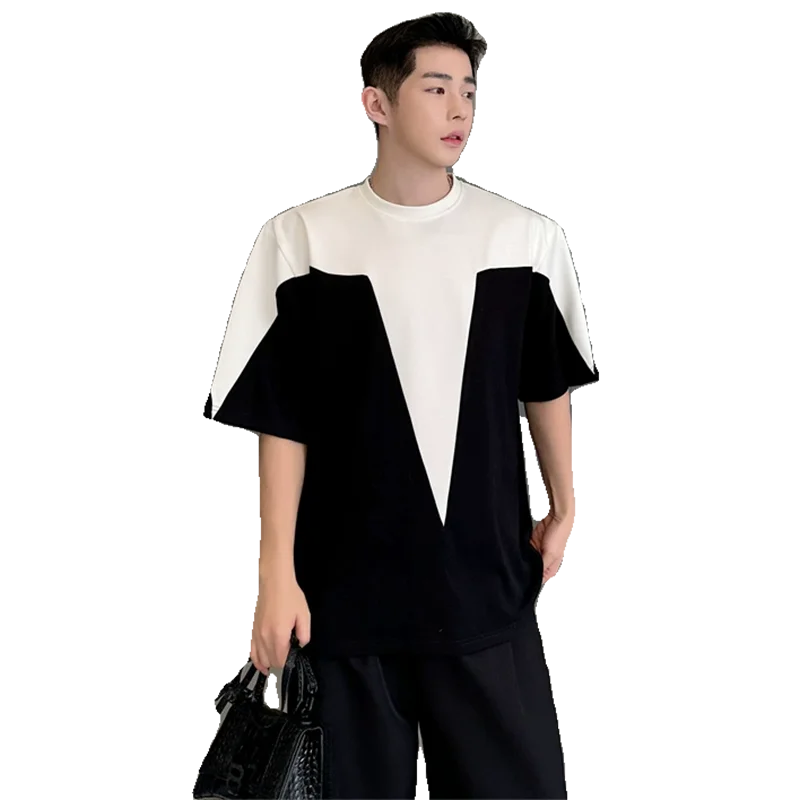 Contrast Patchwork Round Neck Loose T-Shirt