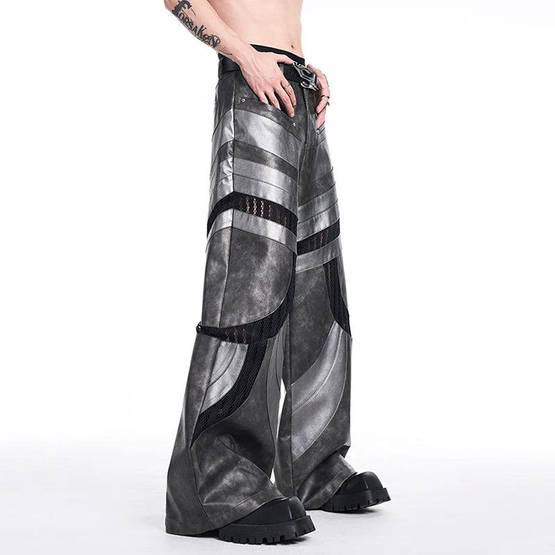 Spliced Hollow Mesh Leather Men's Suit