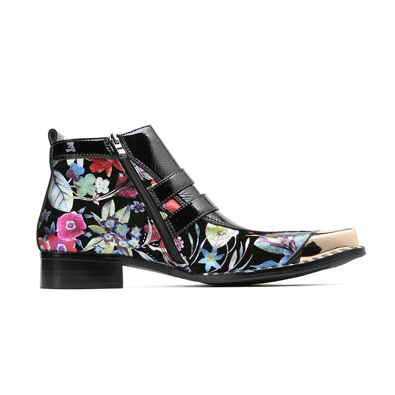 Floral Punk Style Genuine Leather Boots