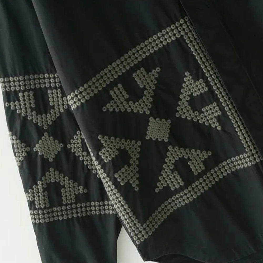 Black Geometric Embroidery Casual Shirt