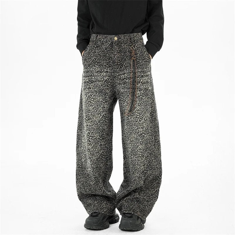 Leopard Print Black Loose Jeans