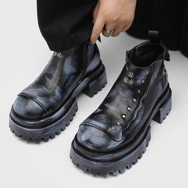 Punk Style Metal Zipper Ankle Boots