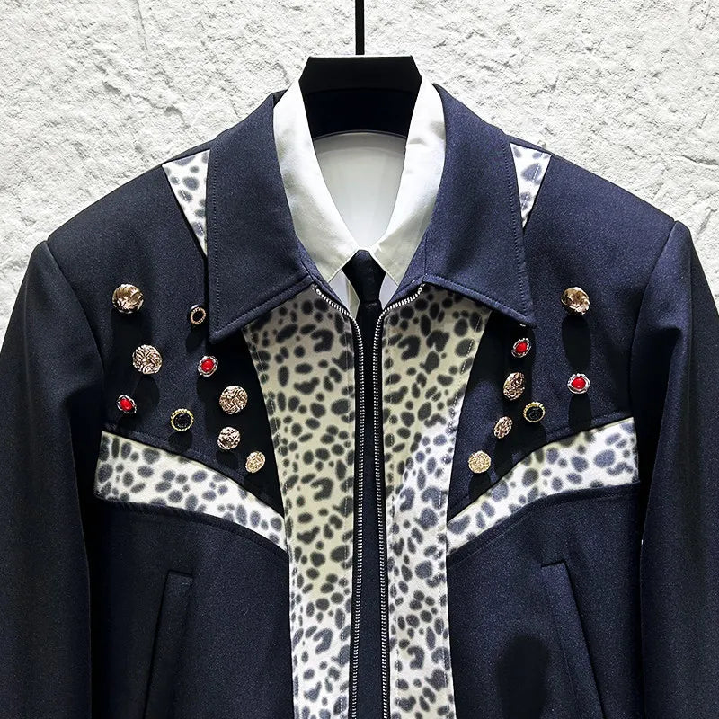 Leopard Patchwork Appliqués Zipper Jacket
