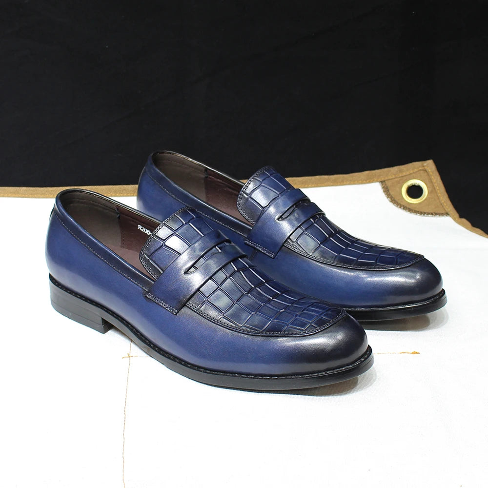 Alligator Print Genuine Leather Dress Loafers