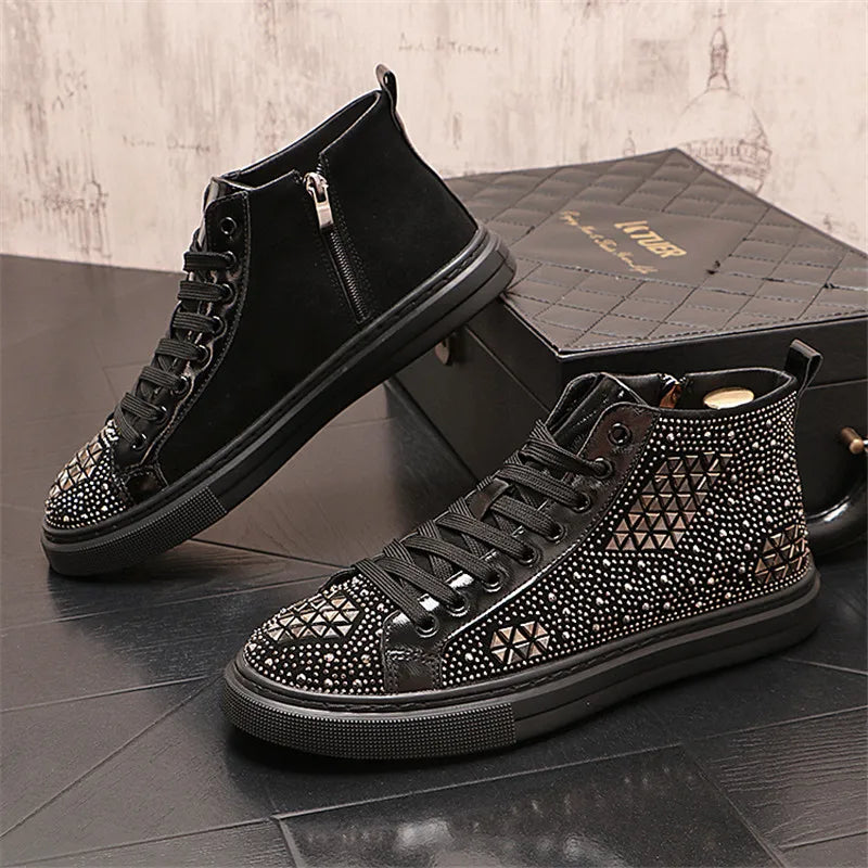 Lace-Up Charm Rhinestones Platform Sneakers