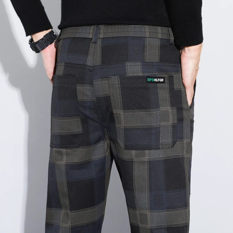 Plaid Check Pattern Straight Slim Pants