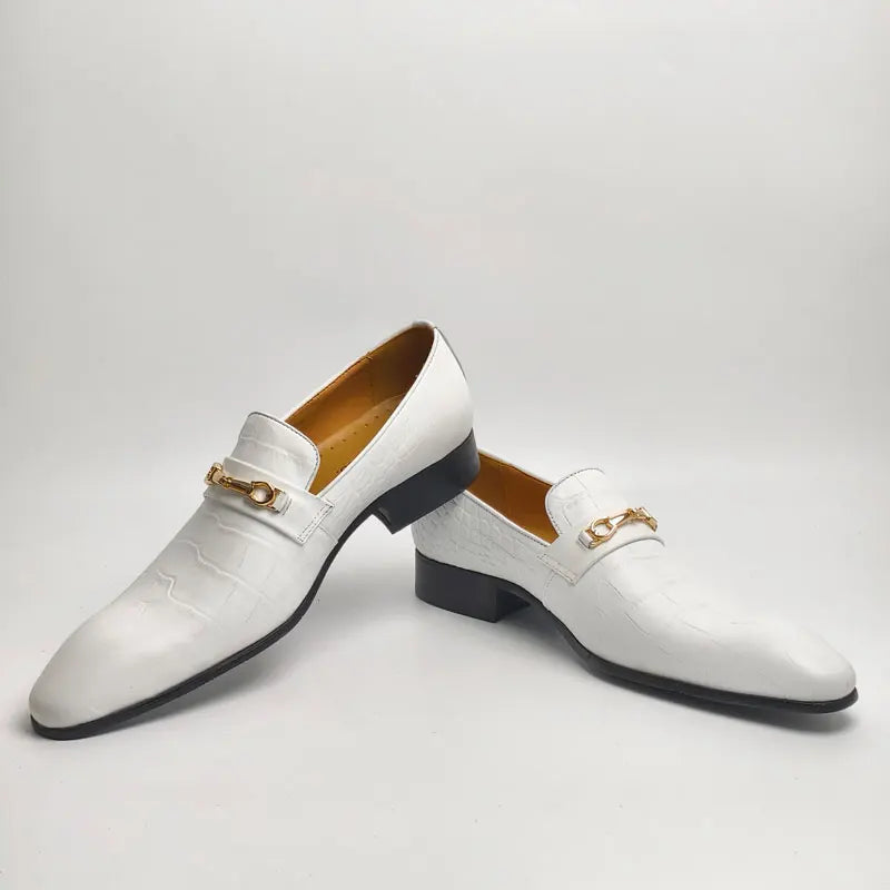White Leather Metal Appliques Loafers