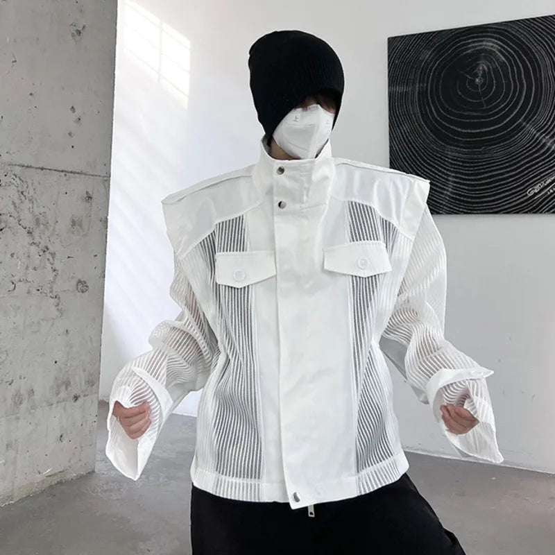 Mesh Splicing Stand Collar Jacket