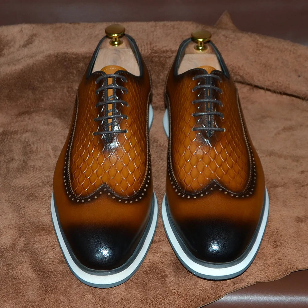 Chiseled Pattern Oxford Shoes