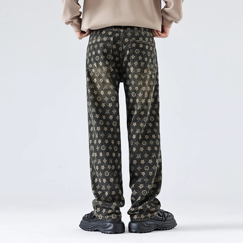 Full Printed Jacquard Straight Jeans