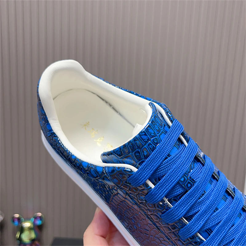 Blazing Blue Man Luxury Leather Sneakers