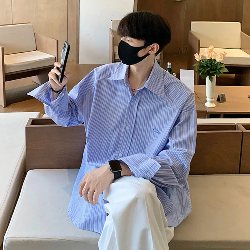 Casual Blue Striped Loose Shirt