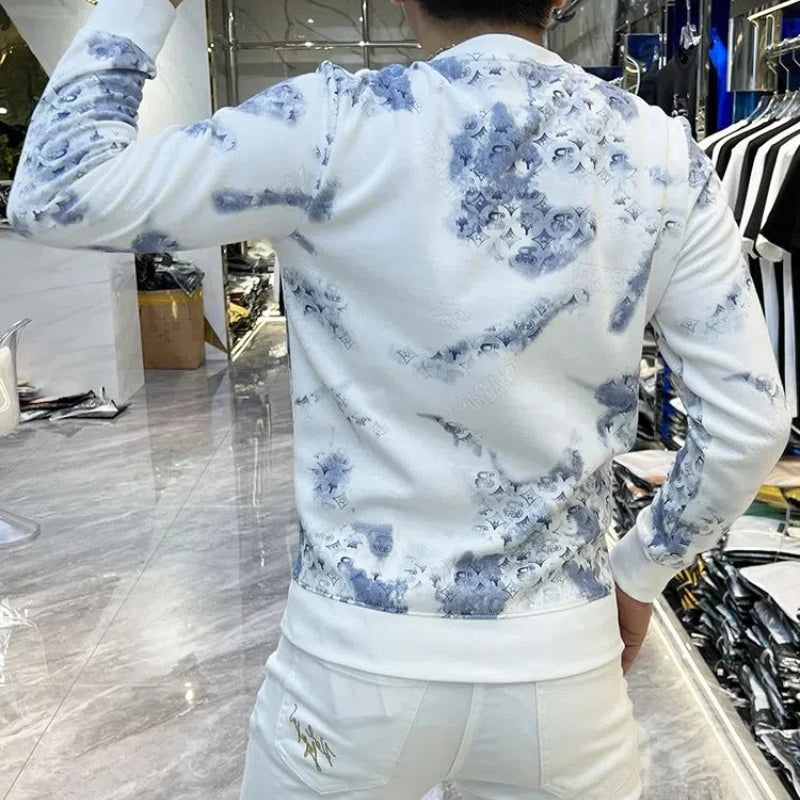 Geometric Tie-dye O-Neck Printing Sweater