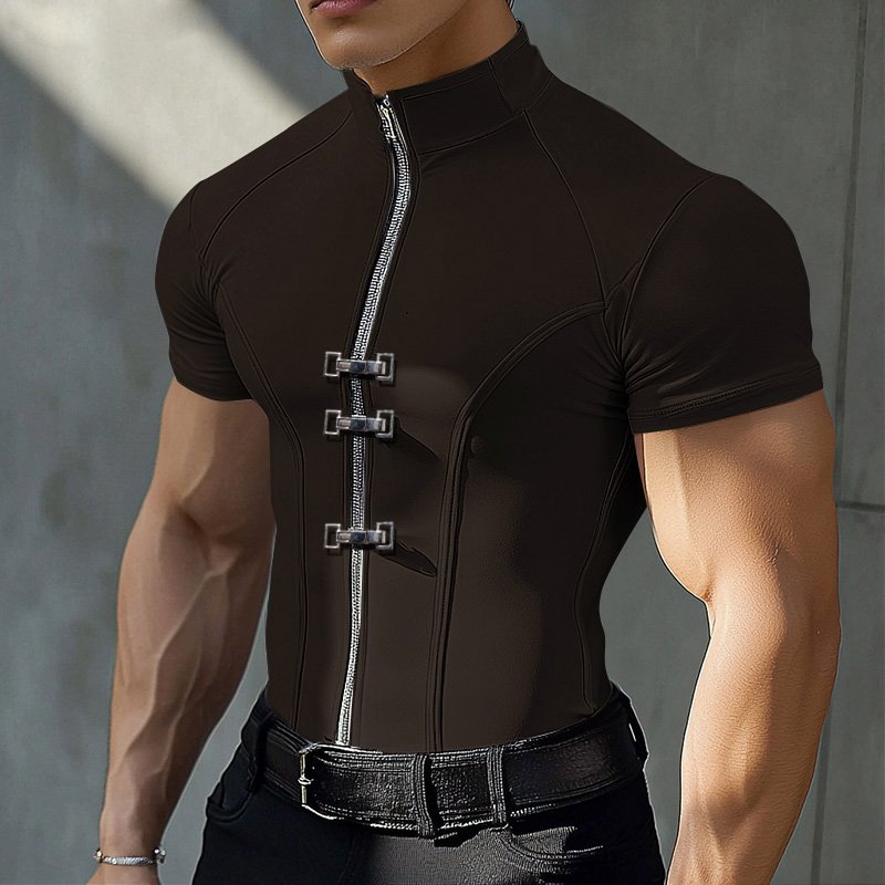 Solid Metal Buckle Zipper T-Shirt