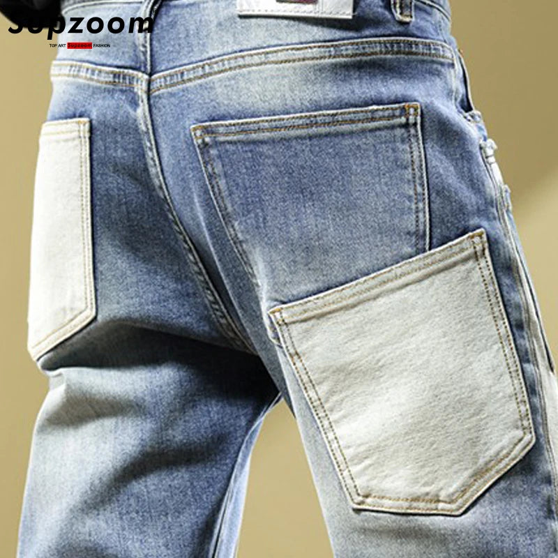 Casual Patchwork Pockets Denim Jeans