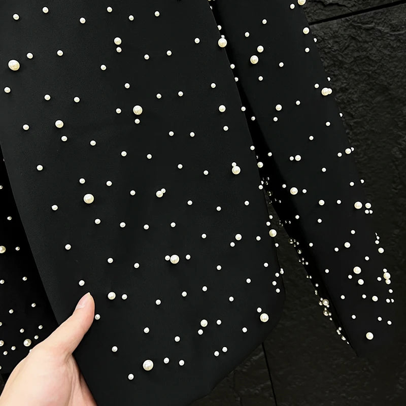 Short Style Beaded Black Jacket