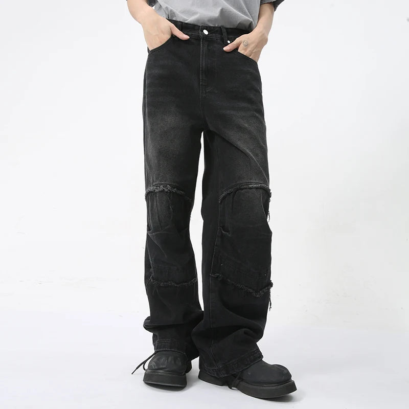 Ragged Edge Splicing Design Jeans