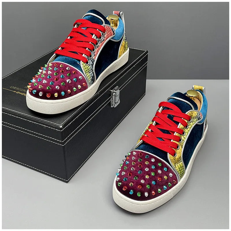 Velvet Rivet Studded Low-Top Sneaker