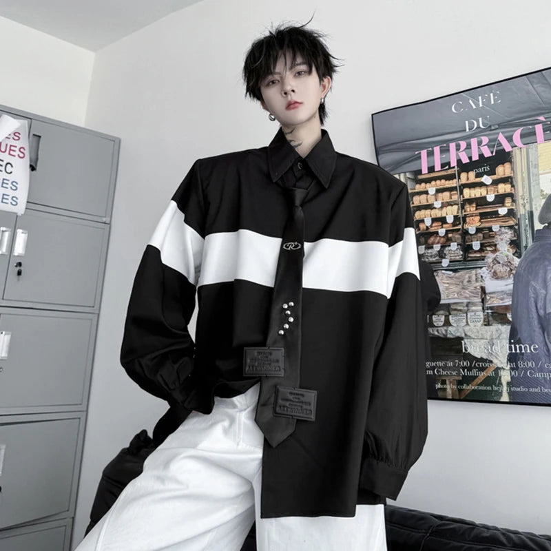 B&W Casual Patchwork Contrast Shirt