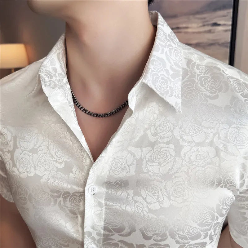 Glossy Rose Floral Jacquard Shirt