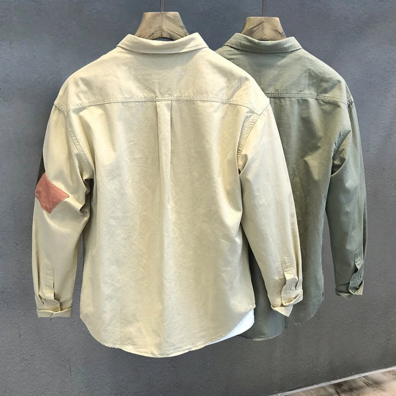 Solid Casual Long Sleeve Patchwork Shirt