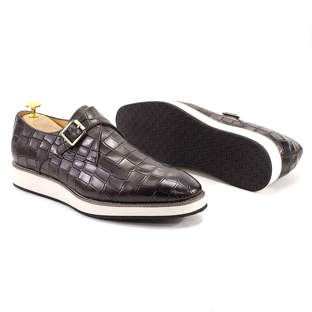 Crocodile Leather Single Buckle Monk Shoes