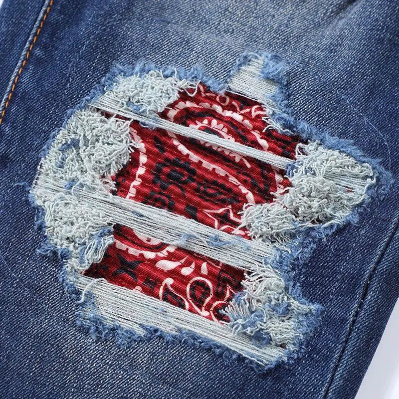 Retro Streetwear Patchwork Skinny Jeans