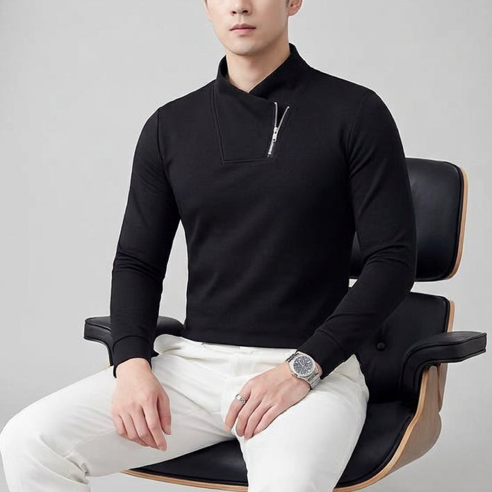 Half Zipper Mock Neck Solid T-Shirt