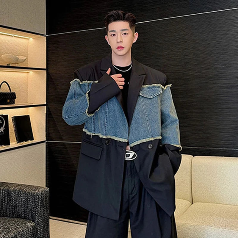 Patchwork Contrast Washed Spliced Blazer