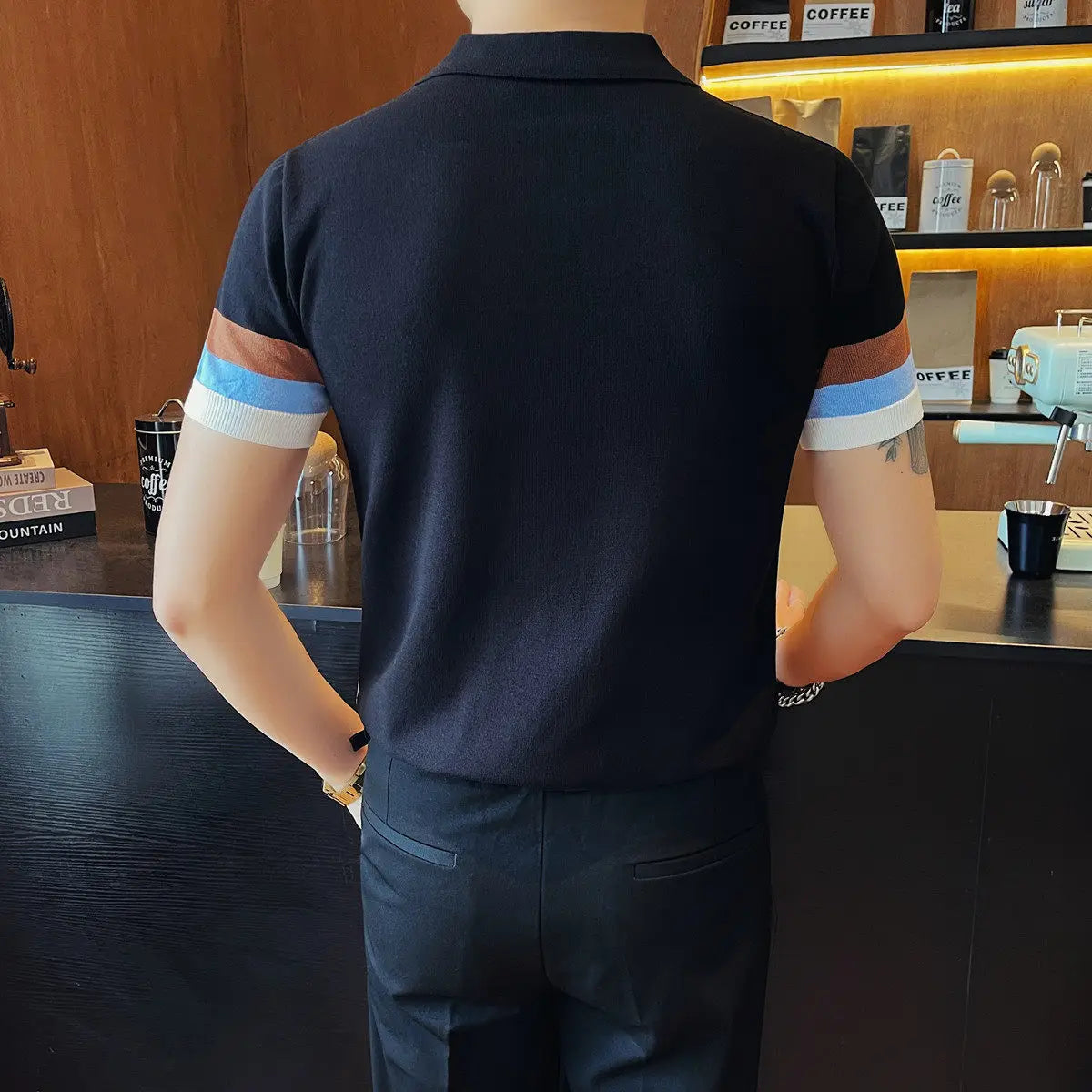 Architect Stripe Knit Zipper Polo Shirt