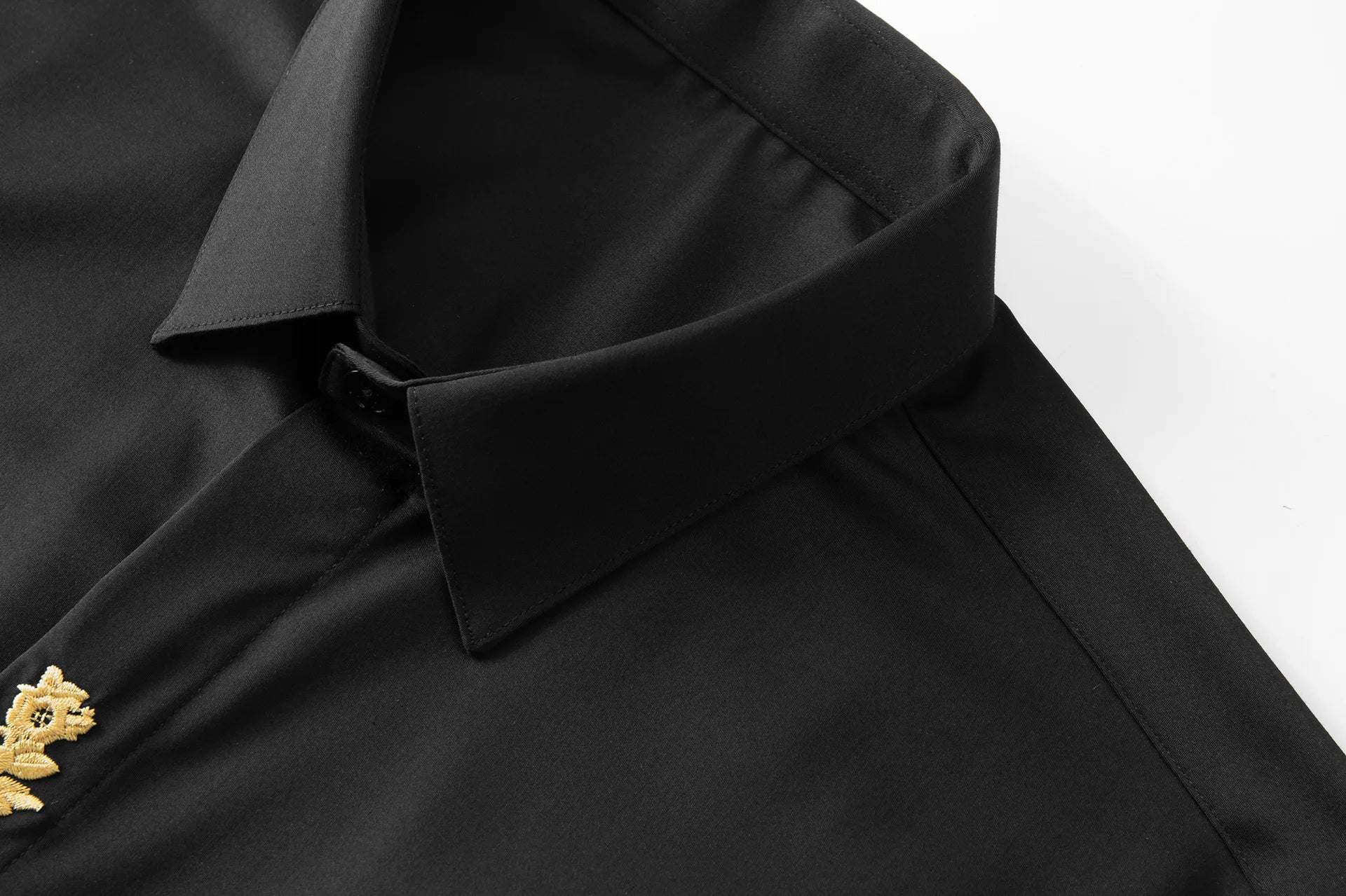 Chinese Style Gold Flower Embroidered Shirt