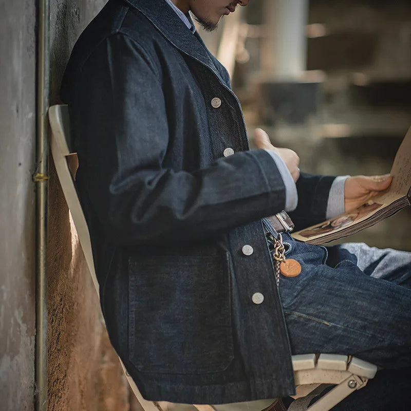 Denim Cotton Shawl Collar Jacket