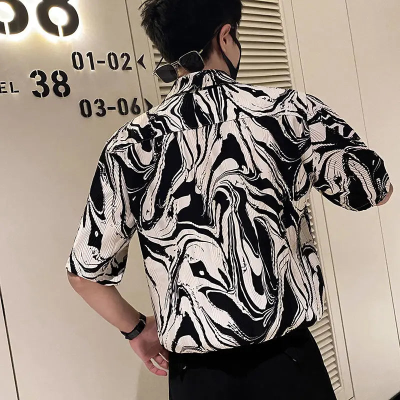 Geometric Printing Polyester Loose Shirt