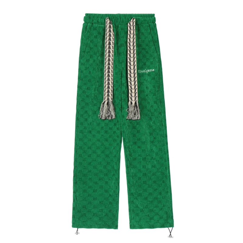 Solid Plaid Jacquard Loose Pants