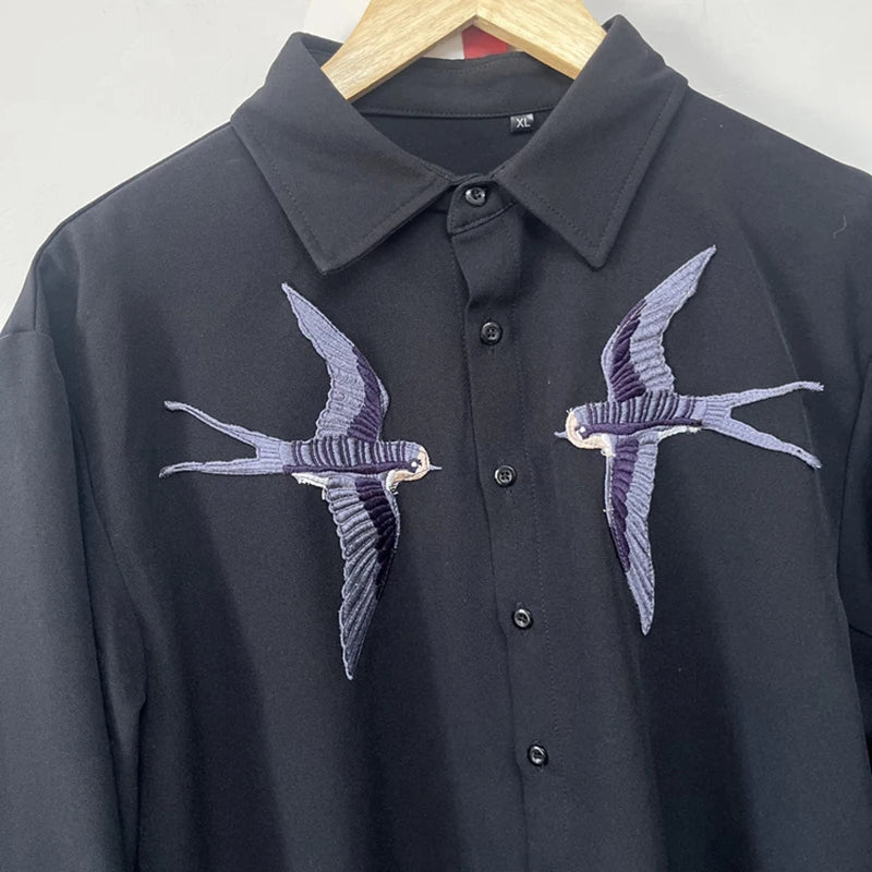 Two-Birds Embroidery Black Shirt
