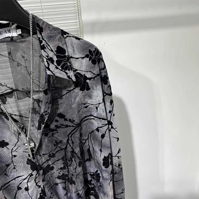 Black-Grey Tree Print Shirt