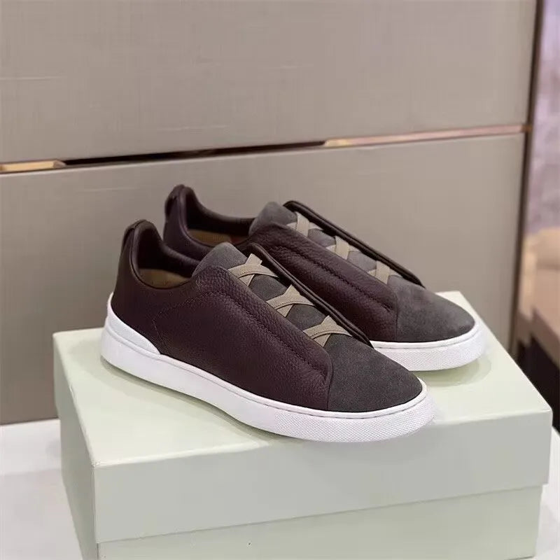 Solid Leather Casual Men's Sneakers