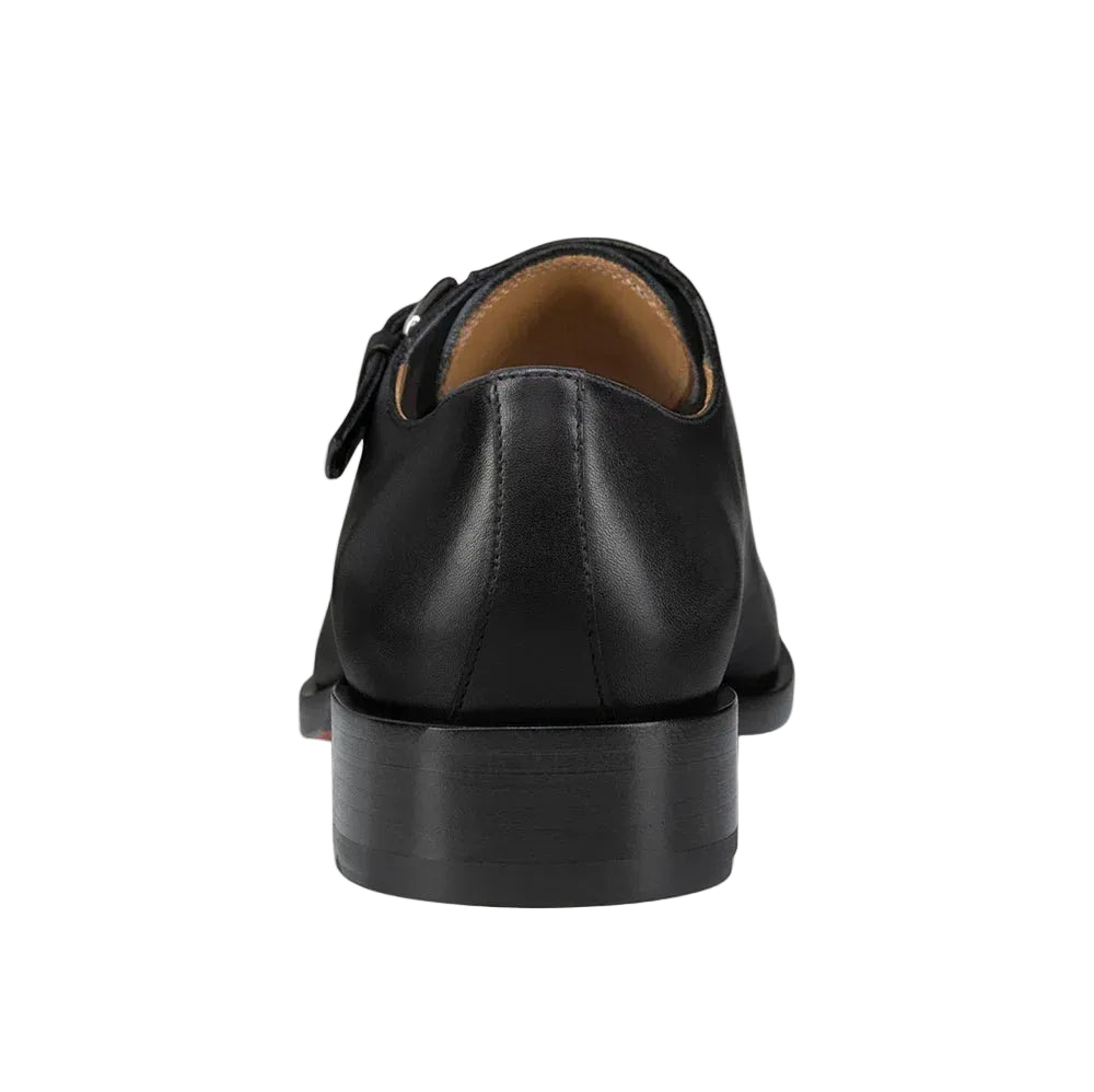 Metallic Buckle Calfskin Almond-Toe Shoes