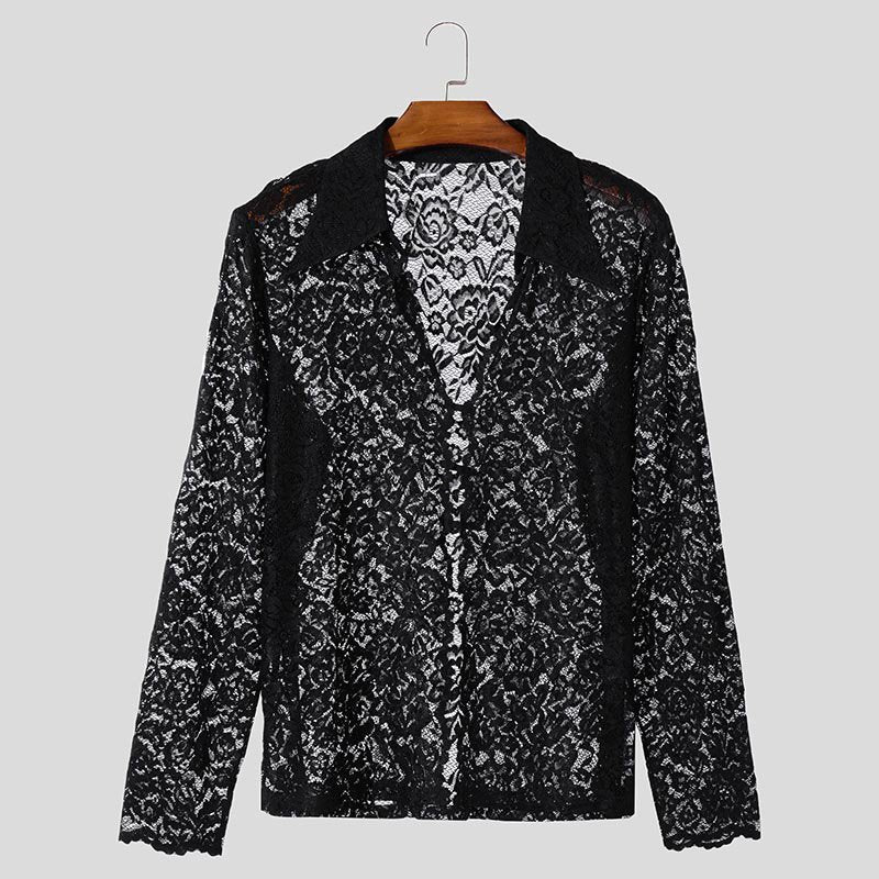 See-Through Black Lace Shirt