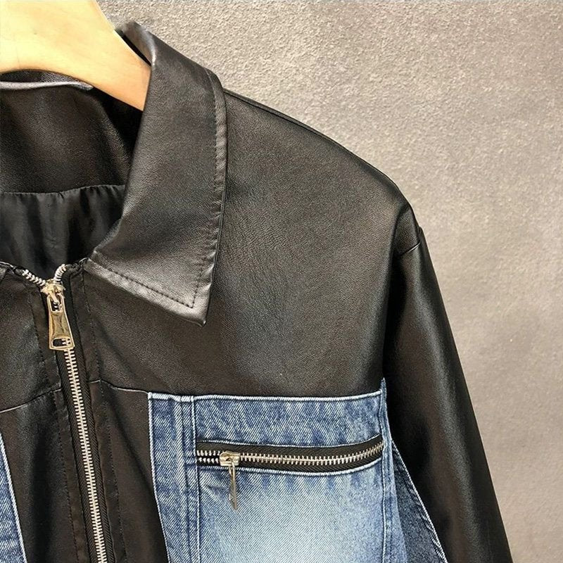 Denim Patchwork Zipper Jacket