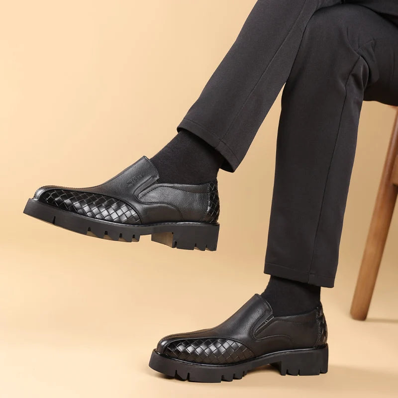 Black Solid Woven Slip-On Loafers
