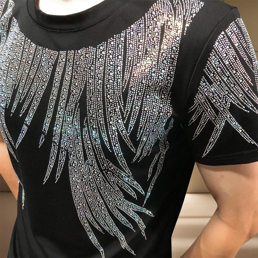 Rhinestone Decor Around Neck T-Shirt