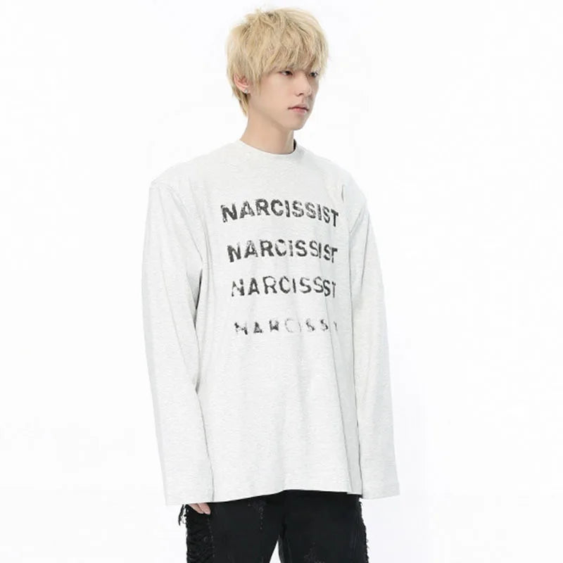 Greyish Letter Printing Contrast Color T-Shirt