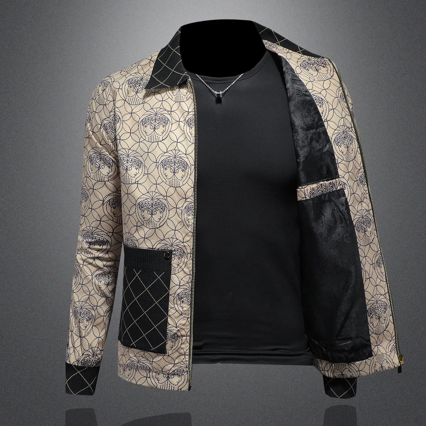 Quilted Pocket Graphic Pattern Jacket
