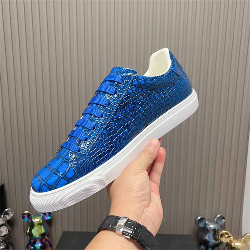 Blazing Blue Man Luxury Leather Sneakers